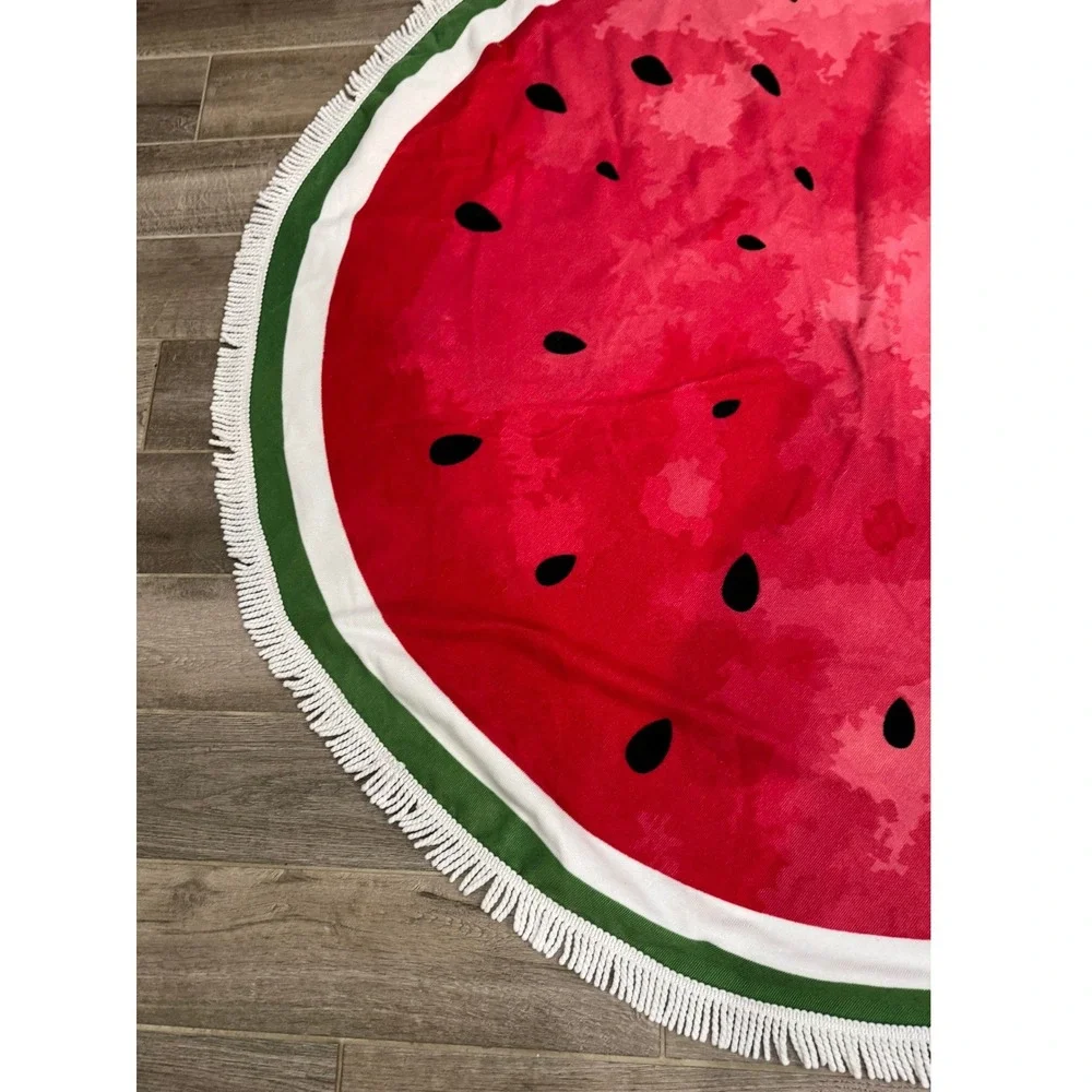 Safdie & Co Round Beach Towel 60 Inch Red Watermelon Fringe Tassel Summer Picnic